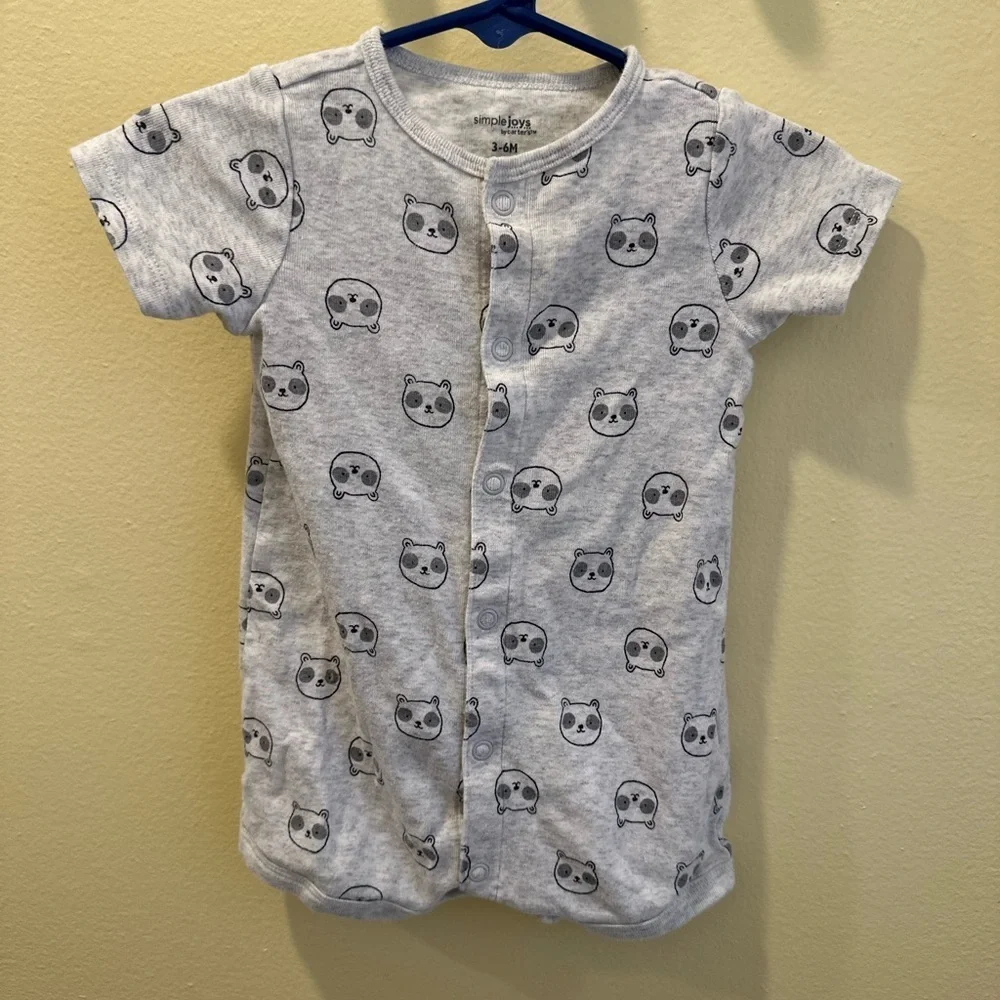 Carter’s 3-6 months Baby Boy Animal Faces Button Down Romper Euc